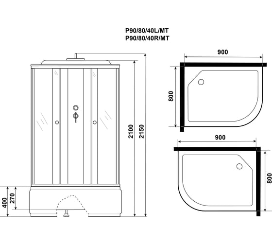 Душевая кабина Niagara Promo (900x800x2150) 4 места P90/80/40L/MT