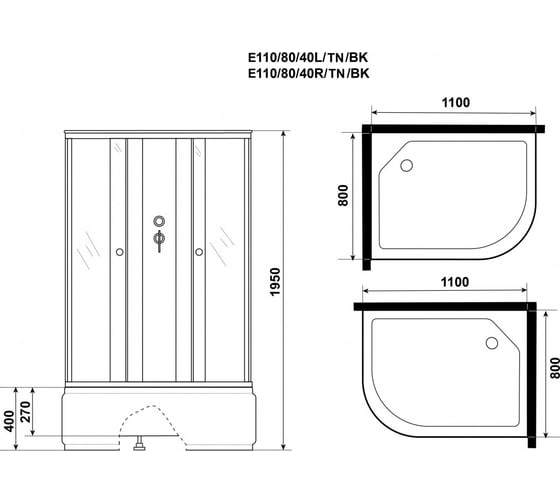 Душевая кабина NIAGARA Eco 1100x800x1950 мм, 4 места E110/80/40R/TN/BK