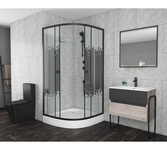 Душевой уголок NIAGARA NG-003-14BLACK 800x800x1950 мм, низкий поддон 13 см, стекло мозаика _0031452B