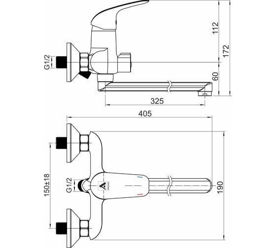 Смеситель для ванны и умывальника ARGOTECH IZEO d-35, керамбукса, L-обр. 325 мм, 44285