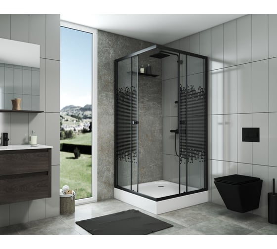 Душевой уголок NIAGARA NG-009-14Q BLACK 900x900x1950 мм, низкий поддон 13 см, стекло мозаика _0091452QB