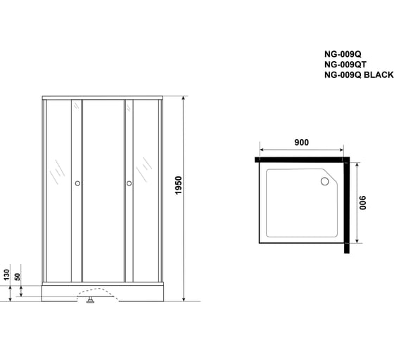 Душевой уголок NIAGARA NG-009-14Q 900x900x1950 мм, низкий поддон 13 см, стекло матовое _0091422Q