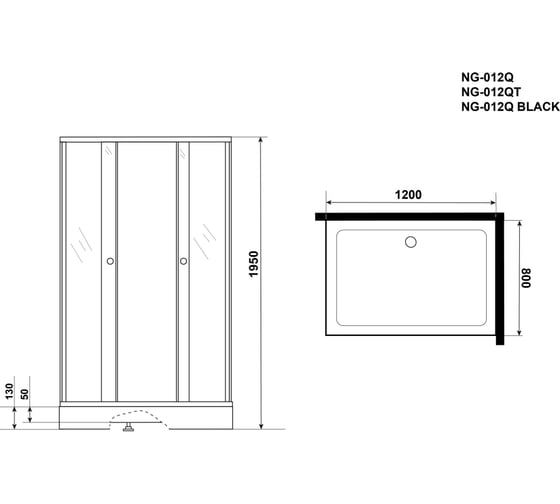 Душевой уголок NIAGARA NG-012-14Q 1200x800x1950 мм, низкий поддон 13 см, стекло матовое _0121422Q