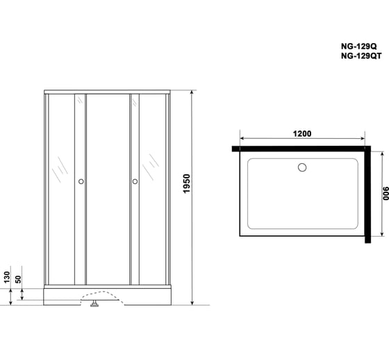 Душевой уголок NIAGARA NG-129-14Q 1200x900x1950 мм, низкий поддон 13 см, стекло матовое 1291422Q