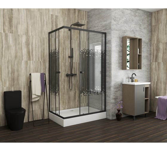 Душевой уголок NIAGARA NG-018-14Q BLACK 1000x800x1950 мм, низкий поддон 13 см, стекло мозаика _0181452Q