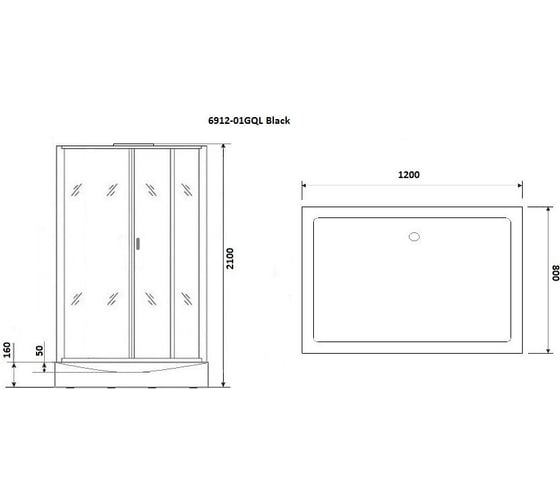 Душевая кабина Niagara NG-6912-01GQL BLACK (1200x800x2100) низкий поддон(16 см) стекло тонированное,, 5 мест 69120134GQLBLACK