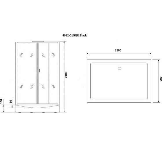Душевая кабина Niagara NG-6912-01GQR BLACK (1200x800x2100) низкий поддон(16 см) стекло тонированное, 5 мест 69120134GQRBLACK
