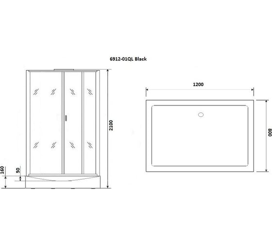 Душевая кабина Niagara NG-6912-01QL BLACK (1200x800x2100) низкий поддон (16 см) стекло тонированное, 4 места 69120134QLBLACK