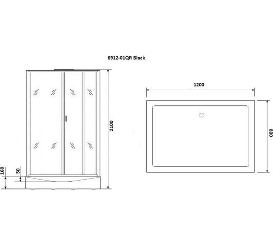 Душевая кабина Niagara NG-6912-01QR BLACK (1200x800x2100) низкий поддон (16 см) стекло тонированное, 4 места 69120134QRBLACK
