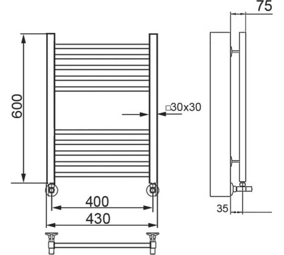 Полотенцесушитель Ника MODERN ЛМ 2 60/40 с вентилями