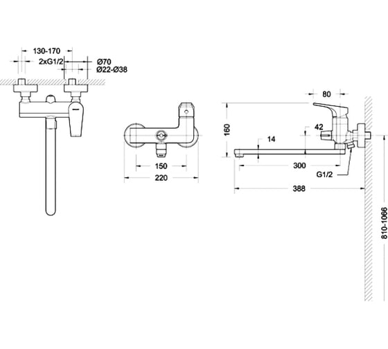 Смеситель для ванны Bravat VEGA длинный нос F6119177CP-01L 00-00004833