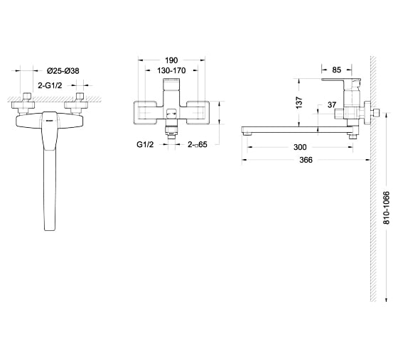 Смеситель для ванны Bravat RIFFLE длинный нос F672106C-L 00-00004828