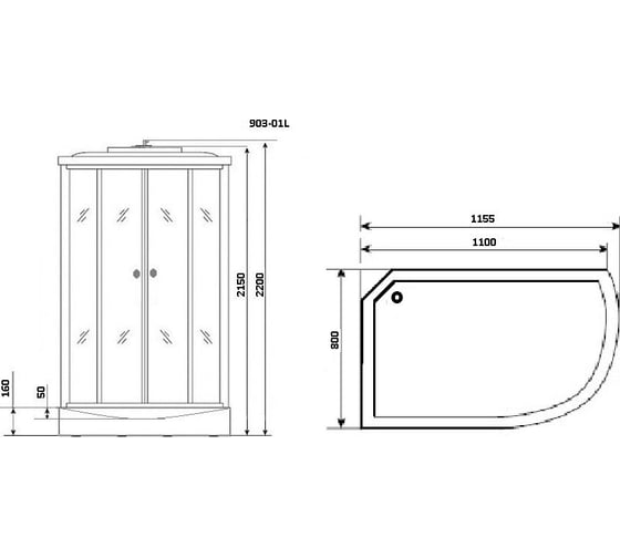 Душевая кабина Niagara NG-903-01R (1200x800x2200) низкий поддон (16 см) стекло тонированное, 5 мест 9030135R