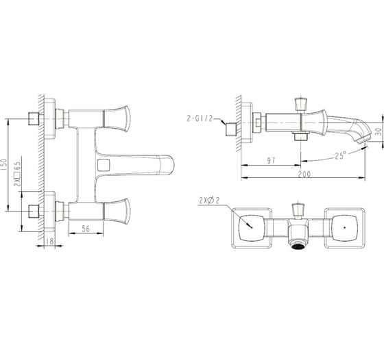 Смеситель для ванны Bravat WHIRLPOOL короткий нос F678112C-01 00-00004043
