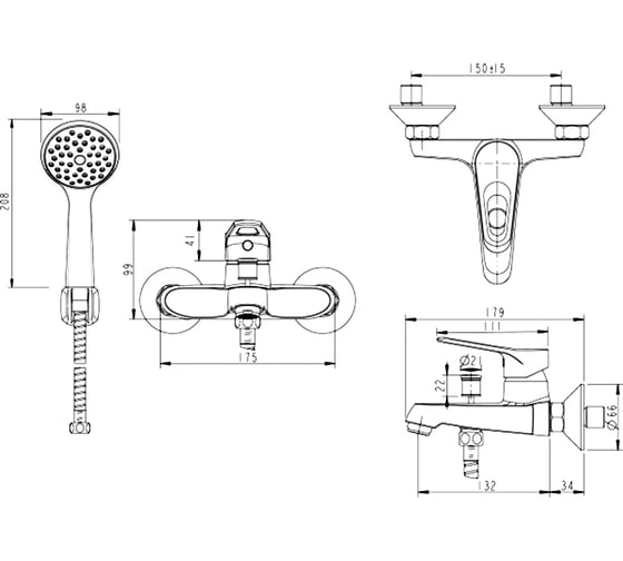 Смеситель для ванны с душем Bravat ECO-D короткий нос F693158C-B 00-00004823