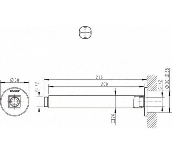 Потолочный кронштейн для душа Bravat Built-in P7436C-RUS 00-00242493