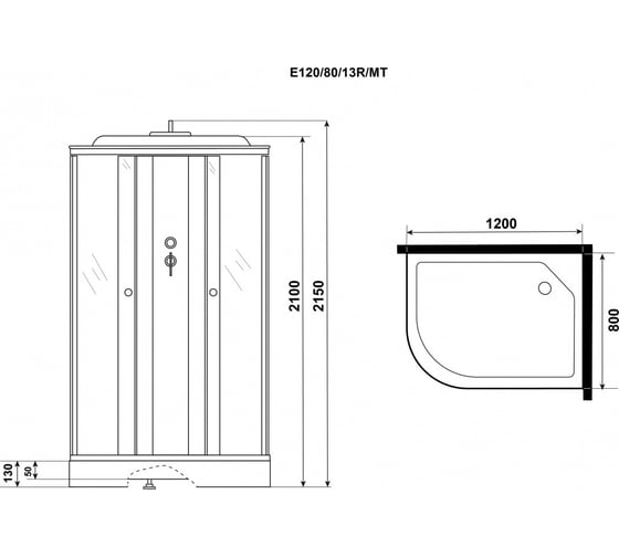 Душевая кабина NIAGARA Eco 1200x800x2150 мм, 3 места E120/80/13R/MT