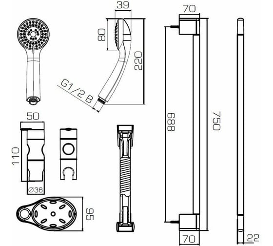 Штанга для душа с мыльницей Bravat Eco D152CP-1A-RUS 00-00090501