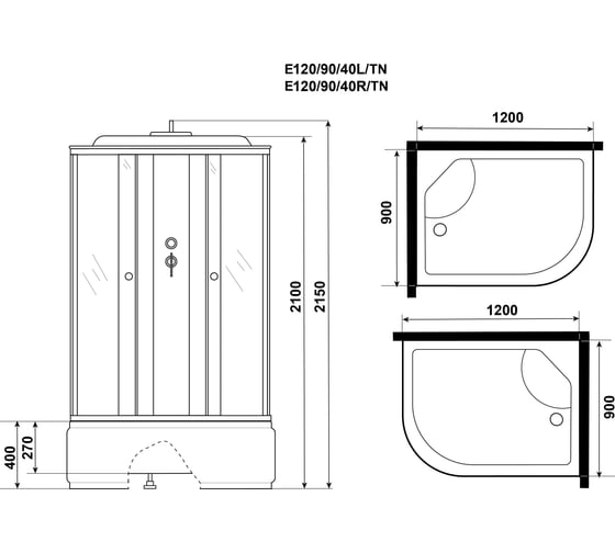 Душевая кабина NIAGARA Eco 1200x900x2150 мм, 4 места E120/90/40L/TN