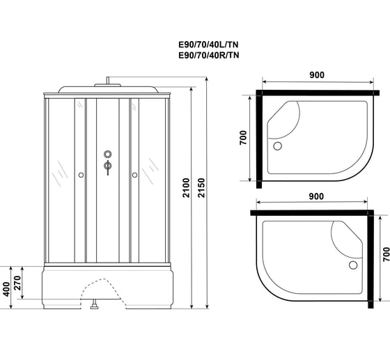 Душевая кабина NIAGARA Eco 900x700x2150 мм, 4 места E90/70/40L/TN