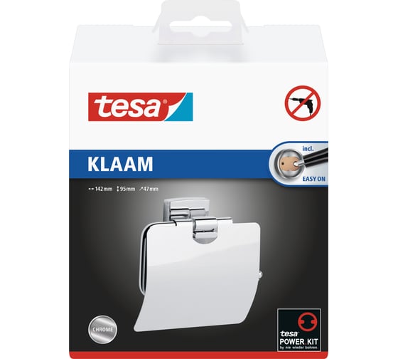 Держатель для туалетной бумаги tesa® Klaam, хромированный металл, самоклеящийся, клеевая технология монтажа, 125 мм x 140 мм x 53 мм 40259-00000-00
