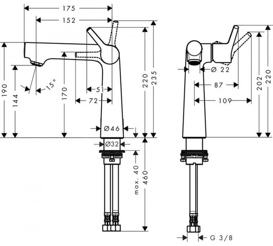 Смеситель для раковины HANSGROHE 72114000 HG Talis S 140 без донного клапана 00000047244