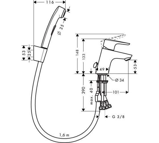 Смеситель для раковины HANSGROHE 32126000 Ecos с гигиеническим душем 00000022565