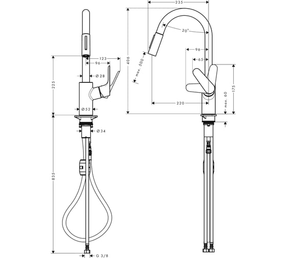 Смеситель для кухни HANSGROHE Focus вытяжной излив 31815670 00000071061