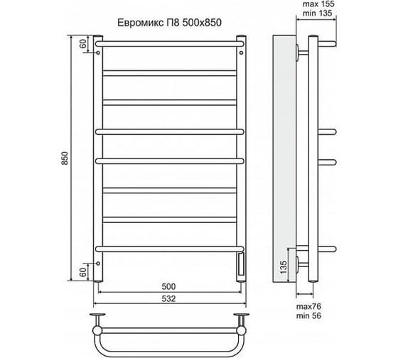 Электрический полотенцесушитель Terminus Евромикс П8 500x850 4660059580180