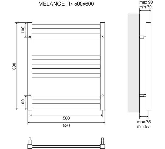 Электрический полотенцесушитель Lemark Melange П7500x600, левый/правый, белый LM49607EW