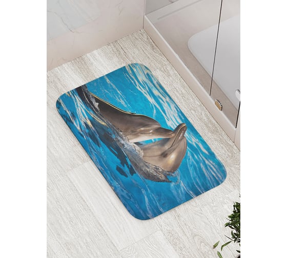 Коврик для ванной комнаты и туалета противоскользящий JOYARTY Игры дельфинов 52x77 см bath_43533 1