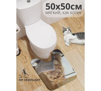 Коврик для туалета с вырезом противоскользящий JOYARTY Возмущённый кот 50x50 см, серия Мужские праздники wcbath_430072_50x50