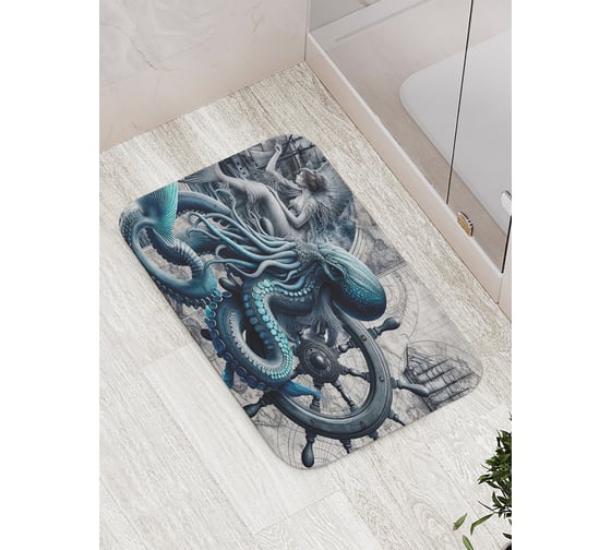 Коврик для ванной комнаты и туалета противоскользящий JOYARTY Русалка и осьминог 52x77 см bath_sd1634 1