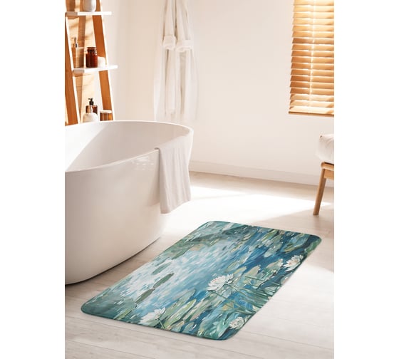 Коврик для ванной комнаты и туалета противоскользящий JOYARTY Акварельные кувшинки 60x100 см bath_sd3248_60x100 1