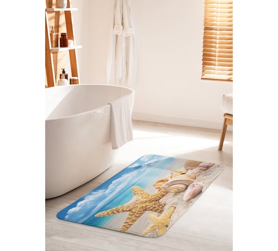 Коврик для ванной комнаты и туалета противоскользящий JOYARTY Морская звезда и ракушки 60x100 см bath_4271_60x100 1