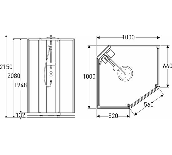 Душевой поддон IDO Showerama 10-5 Comfort белый, пятиугольный, 1000х1000 мм 558.404.00.1 00000061080