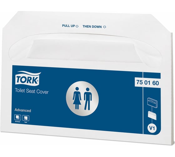 Покрытия на унитаз TORK Система V1, 1/2 сложения, КОМПЛЕКТ 250 шт, 37 х42 см, белые, 122268