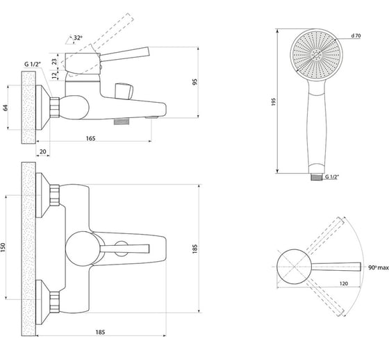 Смеситель для ванны СЛАВЕН с коротким литым изливом, переключатель ...