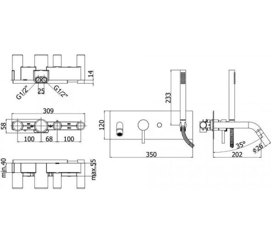 Смеситель для ванны Paffoni LIGHT LIG001BO встраиваемый 262981 00262981