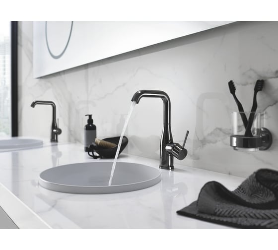 Смеситель для раковины GROHE Essence с донным клапаном, L-Size, темный графит глянец 24174A01