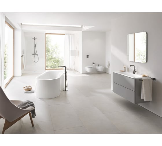 Смеситель для раковины GROHE Essence с донным клапаном, L-Size, темный графит глянец 24174A01