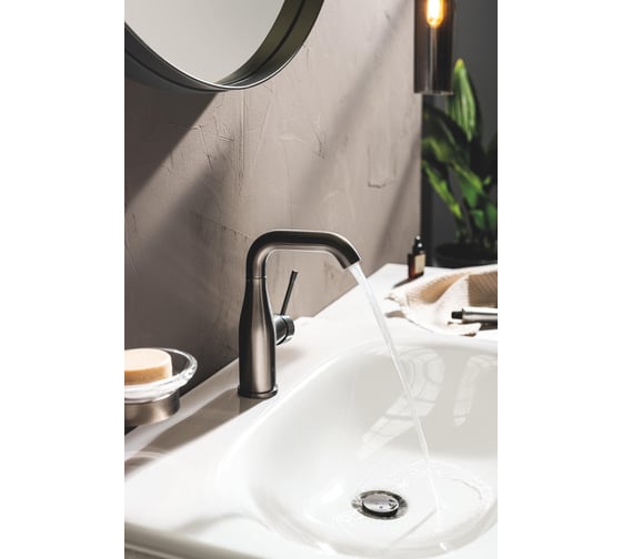 Смеситель для раковины GROHE Essence с донным клапаном, M-Size, темный графит матовый 24173AL1