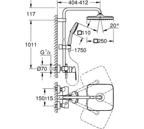Душевая система GROHE Tempesta System 250 Cube со смесителем для душа, хром 26692001