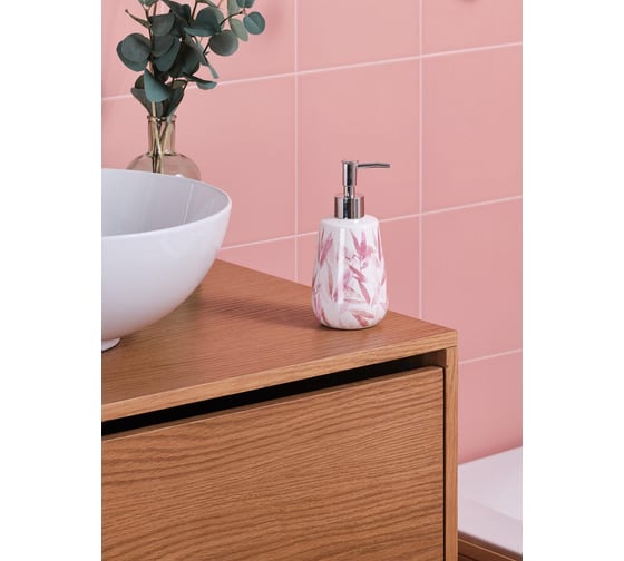 Дозатор для жидкого мыла Moroshka Akvarel, 8,6x8,6x18 см., цвет белый розовый 976-308-02