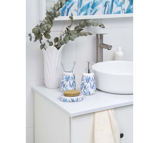 Стакан для зубных щеток Moroshka Akvarel 8,5x8,5x11,5 см, цвет белый, голубой 976-312-01