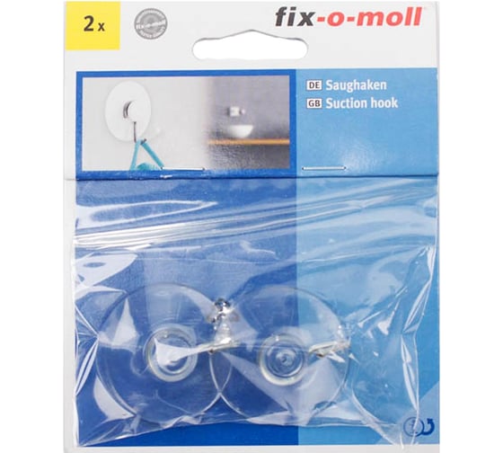 Крючок на прозрачной присоске Стройбат fix-o-moll D40 мм, 5 кг, 2 шт 341310