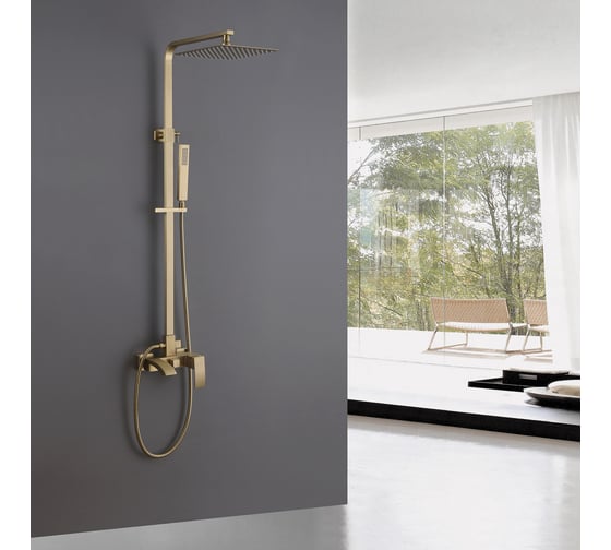 Душевая стойка ABBER Wasserfall с изливом, золото матовое AF8616G