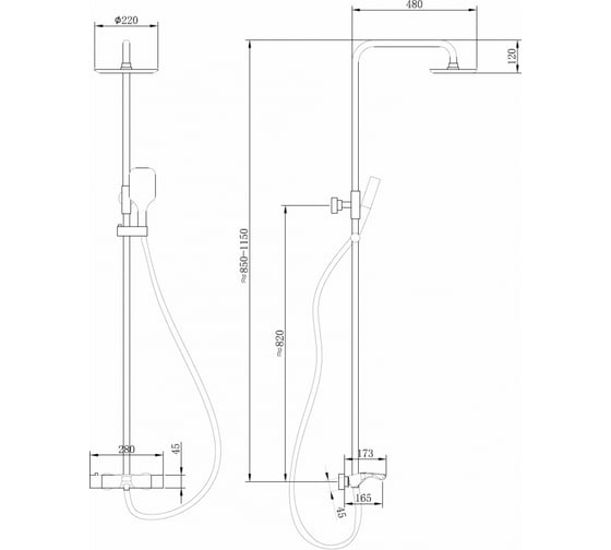 Душевая стойка ABBER Thermostat с термостатом и изливом, хром AF8516