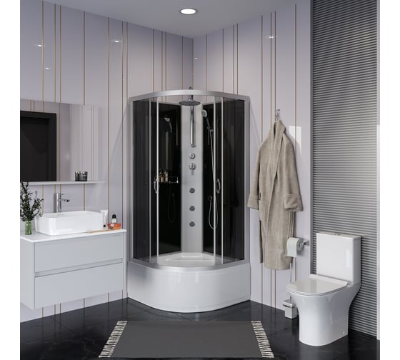 Душевая кабина NIAGARA NG-2508-14BKTG, 900x900x2100-2400 мм, высокий поддон 40 см, стекло тонированное, 4 места 25081434BKTG