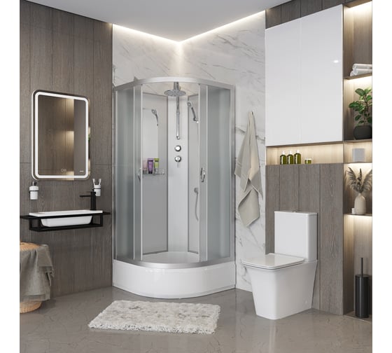 Душевая кабина NIAGARA NG-3302-14BKT, 1000x1000x2100-2400 мм, средний поддон 26 см, стекло матовое, 4 места 33021424BKT